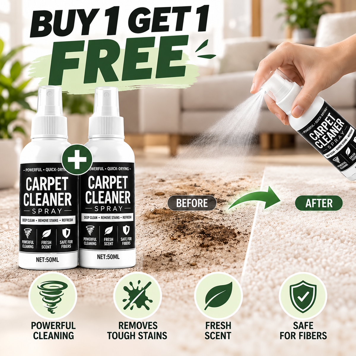 🎁 BUY 1 GET 1 FREE | Deep-Cleaning Carpet & Fabric Spray 🧼✨