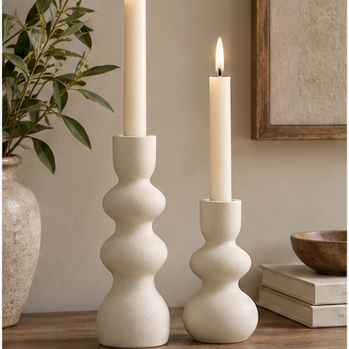 Ceramic Candle Holder Pair — lifestyle